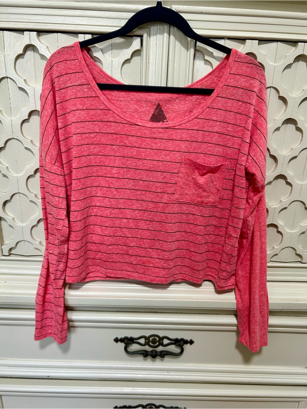 Volcom Pink Striped Long Sleeve Crop Top